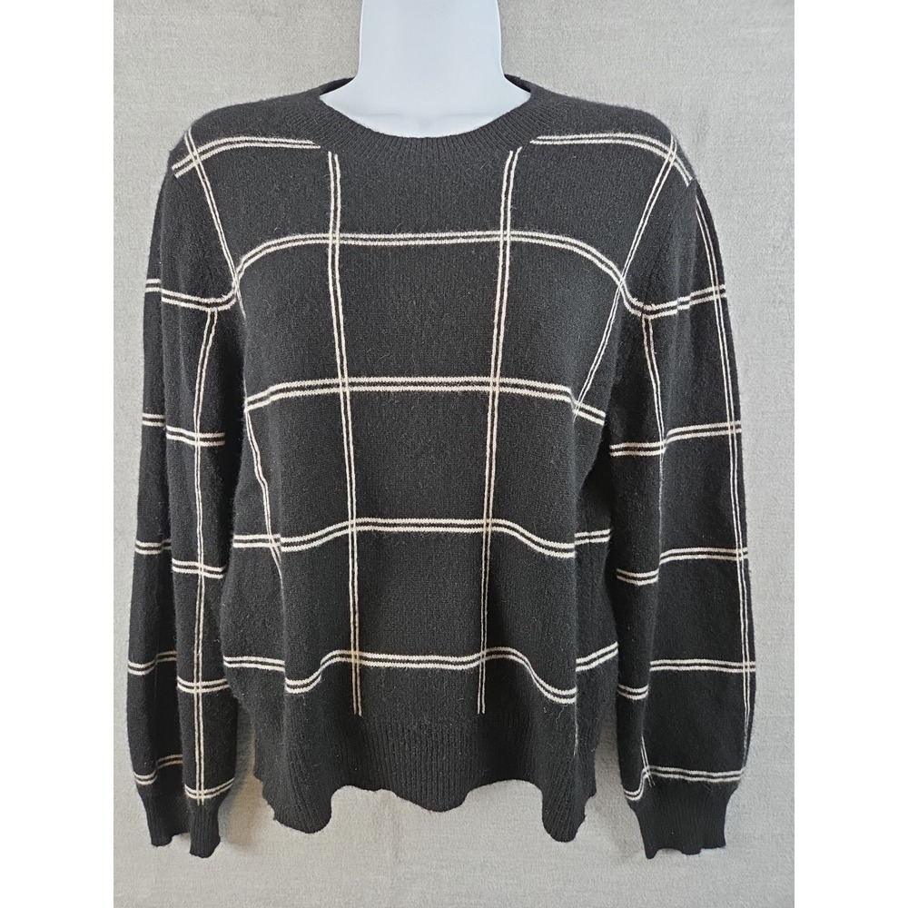 AQUA Windowpane XS Cashmere Sweater Black White Pullover Preppy Career Retro Y2K
